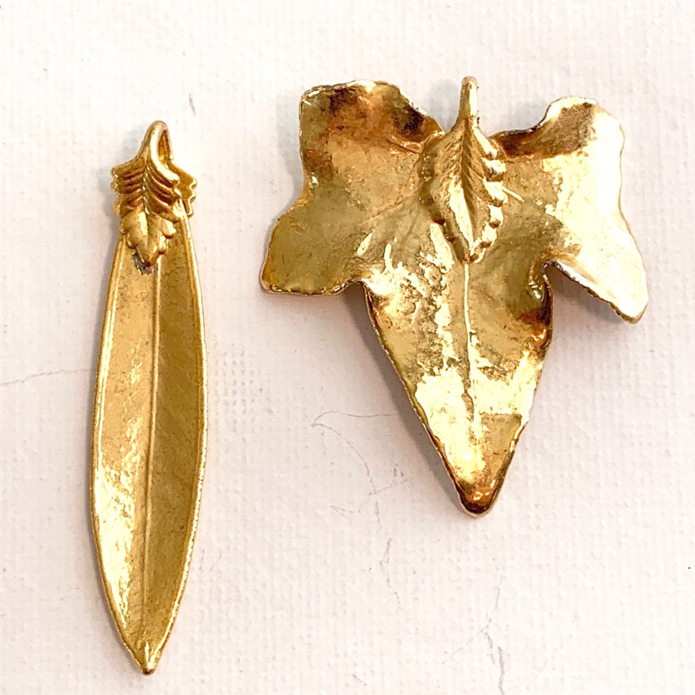 1980s 14k Gold Dipped Leave Pendants - Set Of 2 - image 1